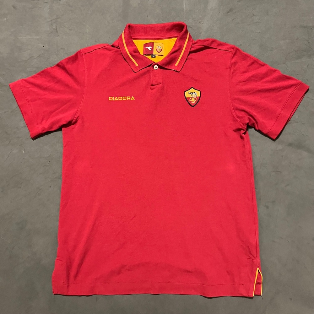 AS Roma Diadora Polo Shirt Mens Large Red Italy‎ Soccer Football